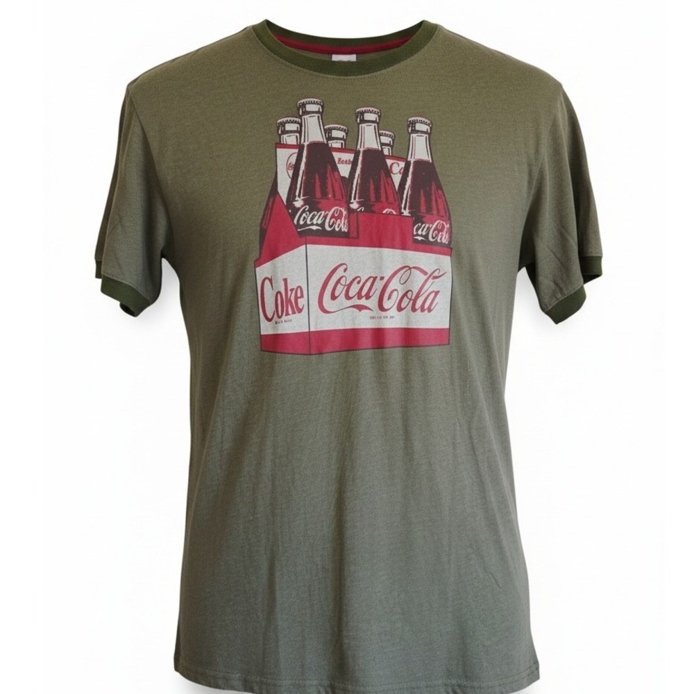 Coca Cola Vintage Coke Bottles Graphic‎ T Shirt Olive Green Unisex Large